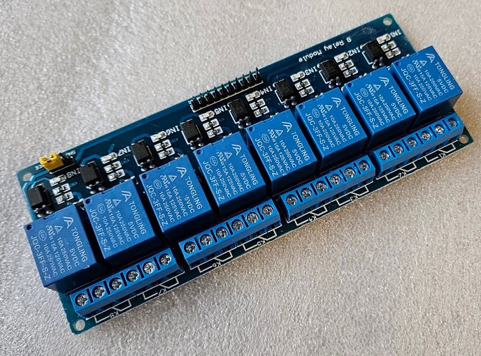 Modulis: relejs 8, 5VDC, 10A, Terminalbloki, 30VDC/250VAC,139x57x18mm