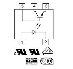 TCLT1109 SMD Optrons, izeja fototranzistors, 200-400%@5mA, Uce 70V, Uinsul: 5kV, SOP6L5