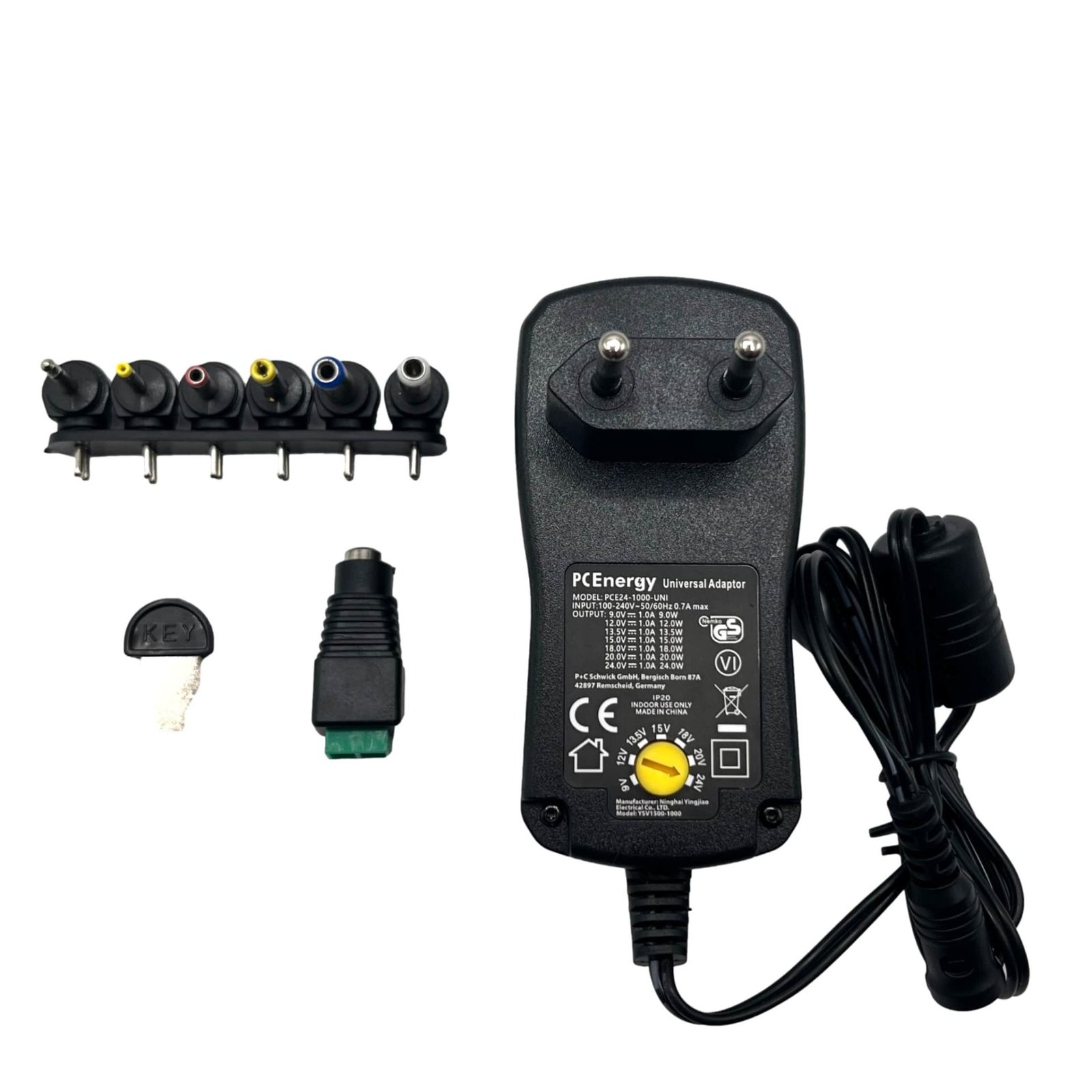 Univ. impulsu barošanas bloks 1A, 220V=>9V, 12V, 13.5V, 15V, 18V, 20V, 24V, 24W, 0.197kg