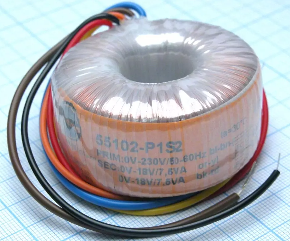 Transformators 220V=>2x18V, 2x417mA, 15VA, Ø62x32mm, toroids