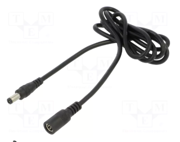 5.5*2.1mm spraudnis/5.5*2.1mm ligzda, L=10mm, pagarinājs, taisns, 60V/3A, 0.5mm2, vads, 1m