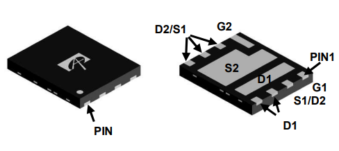 AOE6932 SMD, 2xN-FET, Q1(LogL(1.3...2.2V), 30V, ±20V, 55A, 24W, 0R005), Q2(LogL(1.3...2.2V), 30V, ±20V, 85A, 52W, 0R0014), DFN5x6E