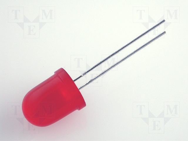 10mm, sarkana, 40...150mcd, 60°, 2...2.5V/20mA, 525nm, gaismas diode