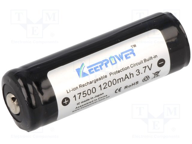 Akumulatori Li-Ion, 1200mAh, 3.7V, 17500, 4/5A, Ø17x53mm, 5gr