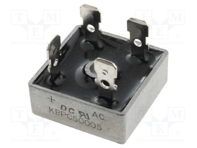 KBPC50005 Tiltiņš 50V, 50A, plakanā veida izvadi 6.4*0.8mm