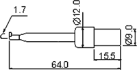 Testera kleps (aķis), 2mm, 3A, 60VDC, L=64mm, sarkana