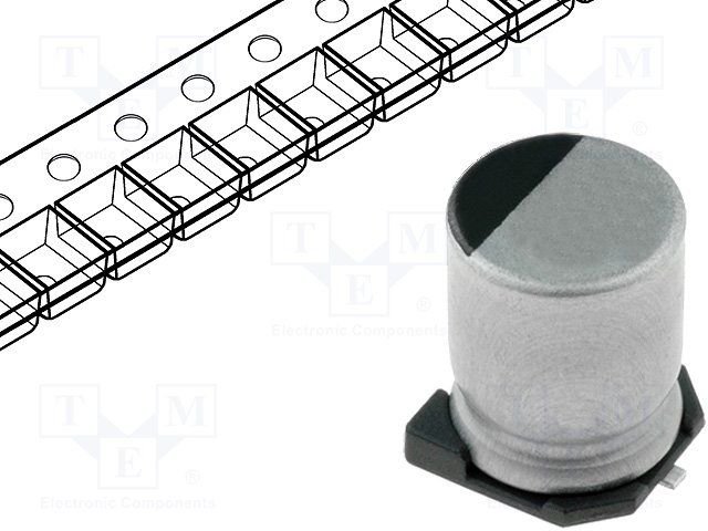 100/50V SMD 105C, Ø8x10mm, elektrolitiskais kondensators, 1000h, SAMWHA