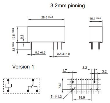 Relejs DC12V, SPDT, 10A/250VAC, 10A/30VDC, 620R(17.6mA), viens kontakts uz pārslēgšanu, 28.5x12.5x10.1mm, HONGFA RELAY