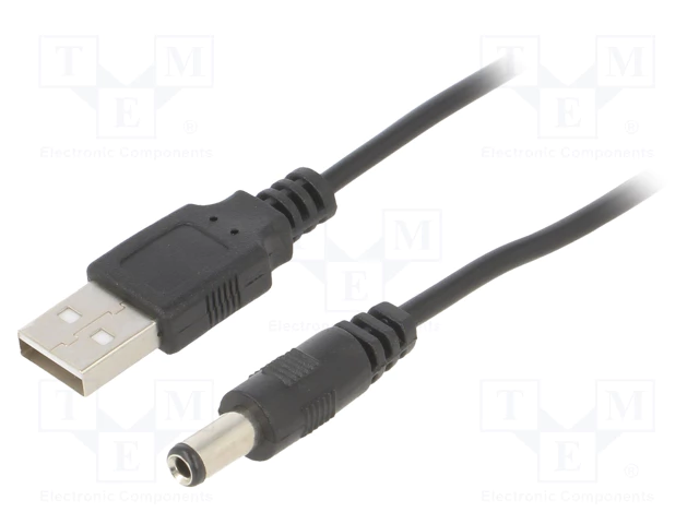 5.5*2.5mm taisns/USB A, L=10mm, štekers, taisns, 5V/3A, 0.5mm2, vads, 0.8m