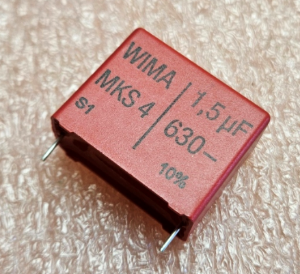 1.5mkF/630VDC, 400VAC, ±10%, poliesters kondensātors, 27.5mm, 15x26x31.5mm, WIMA