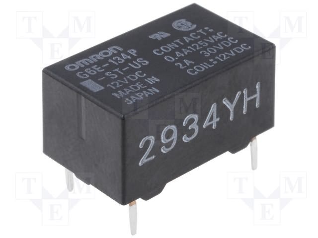 Relejs DC12V, SPDT, 0.4A/125VAC, 2A/30VDC, 720R(16.6mA), viens kontakts uz pārslēgšanu, 16x10x8mm, OMRON