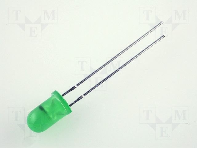 5mm, zaļš, mirgojoša, 3.5-14V, 20mcd, 60grad, 568nm, gaismas diode