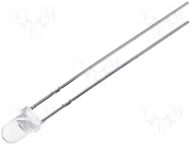 3mm, dzeltena, 600...1200mcd, 24°, 1.6...2.6V/20mA, 590nm, gaismas diode