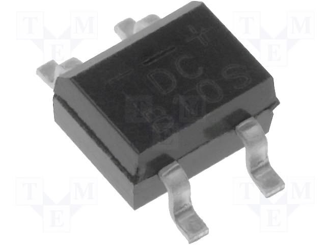 B10S, SMD, 1000V 0.5A, 4x4mm, Taisngriežu tilts, DB-1MS
