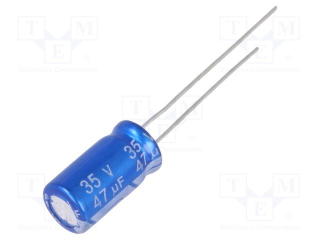 47/35V, 105C, Ø6.3x11.5mm, ±20%, Kondensatori zemas induktivitātes, 4000h, Jb Capacitor, ar lokaniem izvadiem