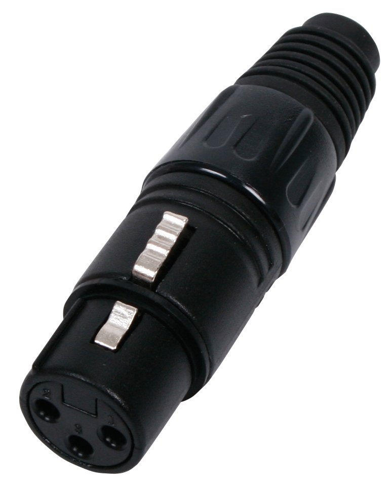 XLR 3PIN, ligzda uz vadu, HQ, melna krasa