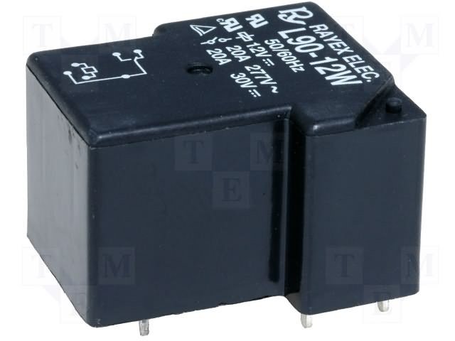Relejs DC12V, SPDT, 30A/240VAC, 20A/30VDC, 155R(77.4mA), viens kontakts uz pārslēgšanu, RAYEX ELECTRONICS