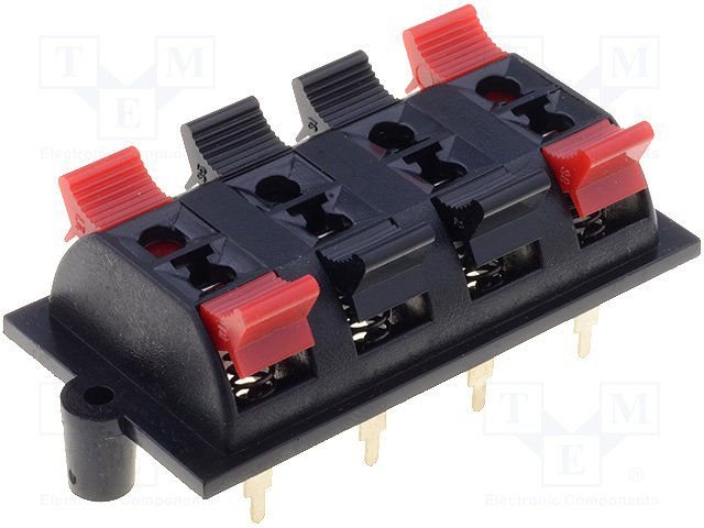 Termināls tumbam, 2x4vadi, PCB snap-in, L=58mm, THT