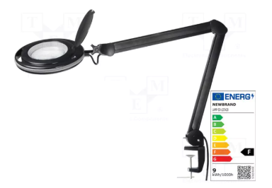 Lampa ar apgaismošanu ar lupu, 5 dpt (x2.25), 127mm, 9W, 230VAC, 50/60Hz, LED, melna