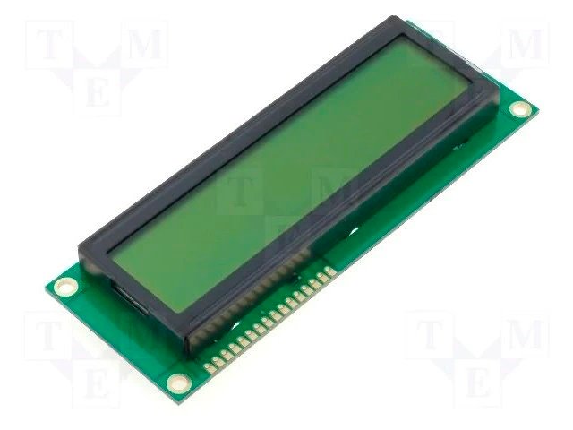 Šķidrā kristala displejs 16x2, STN Positive, kontakti no lejas, zaļa krasa, LED balta, HD44780, 84x44x1335mm