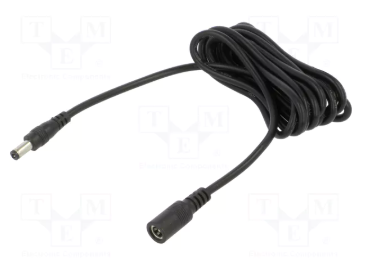 5.5*2.1mm spraudnis/5.5*2.1mm ligzda, L=10mm, pagarinājs, taisns, 60V/3A, 0.5mm2, vads, 2m
