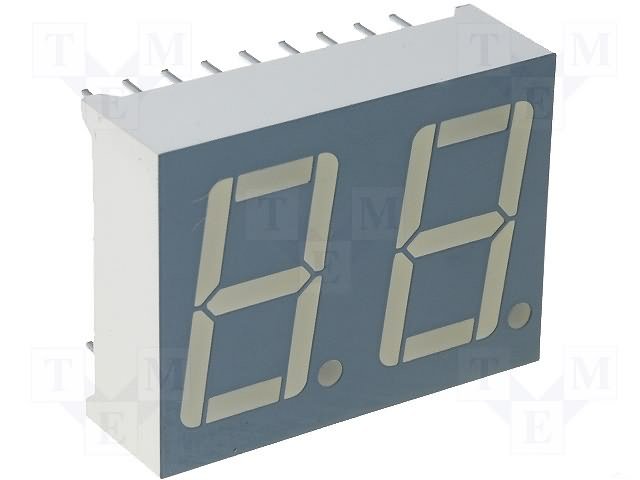 7LED indikators, divkāršs, 14mm, 19x25mm, kopējs anods, sarkans (1.8...2.8mcd)
