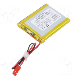 Akumulators Li-pol, 3.7V/1400mAh, konn+sock2.54*2pins, 6.3x40x50mm