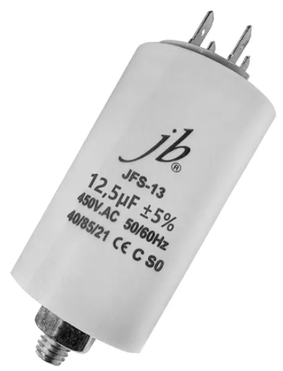 12.5/450VAC elektromotoru kondensators, ±5%, Ø34x65mm, M8, 3000h, Jb Capacitors