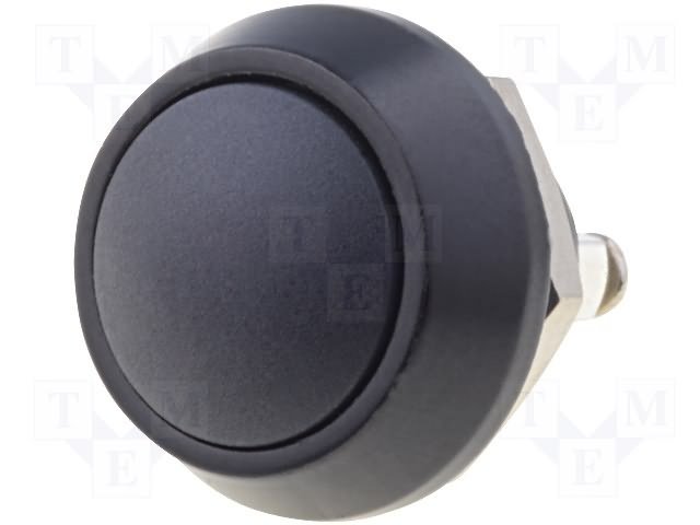 Antivandala poga, SPST-NO, OFF-(ON), 2A/36VDC, IP65, Ø17.5x22.8mm, M12, melna