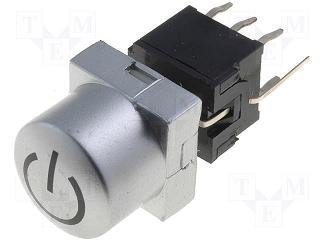 Poga DPDT, ON-ON, 0.1A/30VDC, THT, LED2.2VDC, sarkana krasa, 10x10x19.8mm, ar fiksaciju