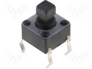 Mikroslēdzejs horizontāls, 6x6x4mm, SPST-NO, OFF-(ON), THT, 0.05A/12VDC, 1.6N, L=3.5mm, kvadrātveida stienis