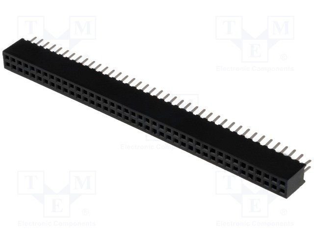 1.27mm 2x40pin ligzda, starprindu solis 1.27mm, THT, H=4.4mm