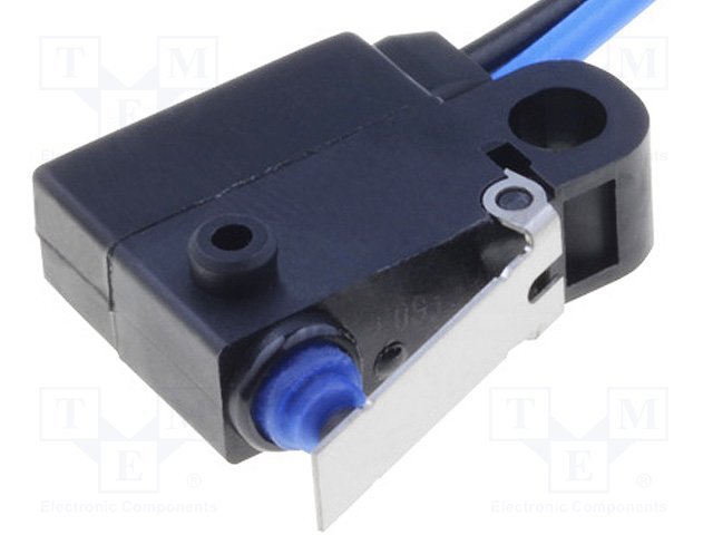 Mikropārslēdzējs ar sviru L=13mm, SPST-NO, OFF-(ON), 0.1A/125VAC, 2A/12VDC, IP67, 18.5x5.3x6.5mm, Lvad=300mm, OMRON