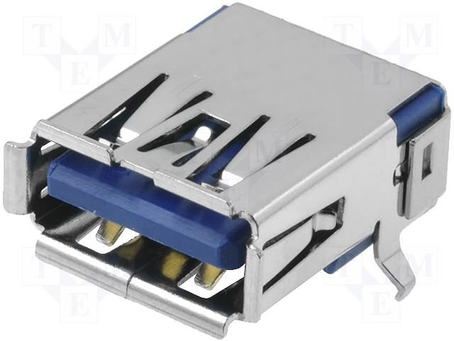 USB A(3.0) ligzda, uz šasija, horizontāls, THT montāža