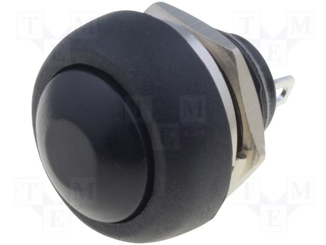 Poga SPST-NO, OFF-(ON), 1A/250VAC, M12, Ø18mm*20mm, melns, bez fiksacijas