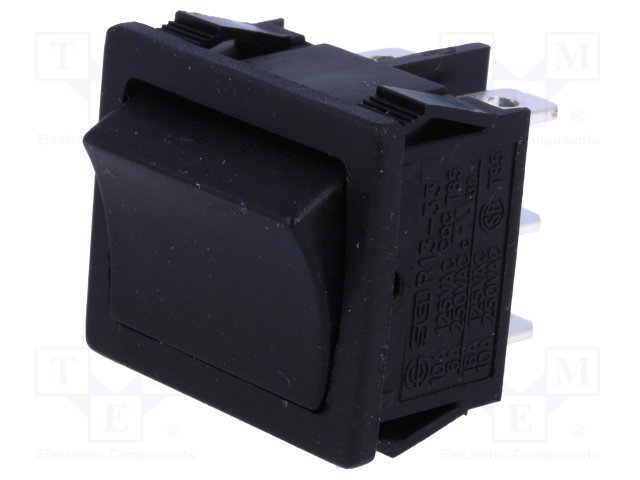 Taustiņslēdzis DPDT, ON-ON, 6A/250VAC, 6A/125VAC, 21x24.3x28mm, melnnā krasa, ar fiksāciju