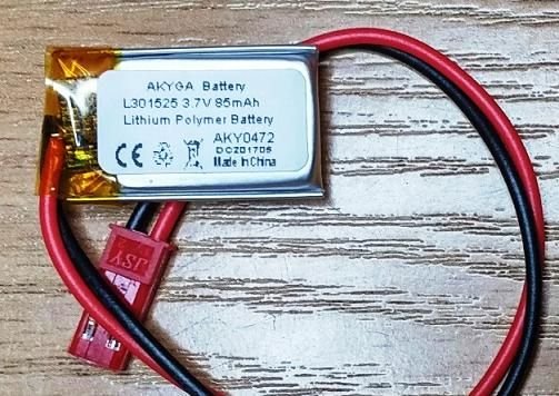 Akumulators Li-pol, 3.7V/85mAh, konn+sock 2.54*2pins, 3.0x15x25mm