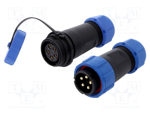 5Pin rūpņiecības savienotājs "papa spraudis + mama ligzda ar vaciņu", 3A/500V, IP67, lodešanai