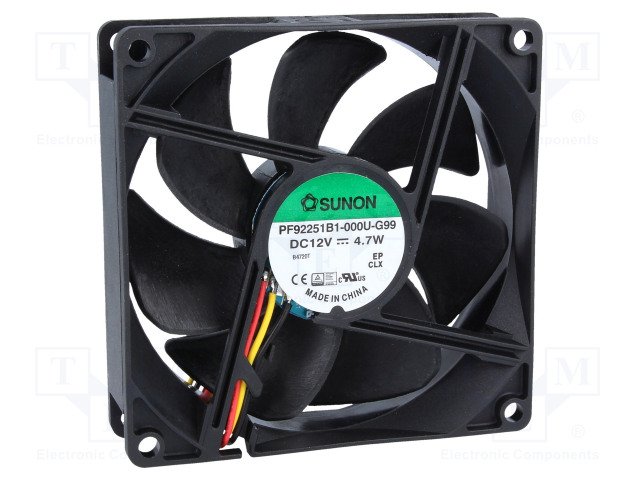 92x92x25mm, DC12V, ritgultnis, 127.42m3/h, 47db, 4500RPM, 4.7W, Ventilators ar sensoru tipa F