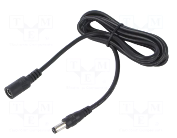 5.5*2.5mm spraudnis/5.5*2.5mm ligzda, L=10mm, pagarinājs, taisns, 60V/3A, 0.5mm2, vads, 2m