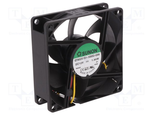 80x80x25mm, DC12V, slīdgultnis, 69.7m3/h, 33dB, 3300rpm, 1.8W, Ventilators ar sensoru F type