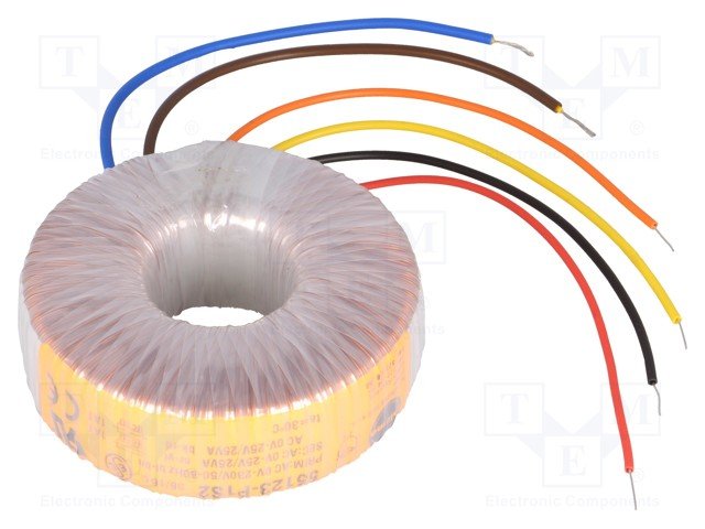 Transformators 220V=>2x25V, 2x1000mA, 50VA, Ø84x34mm, toroids, Pēc iepriekšēja pasūtījuma
