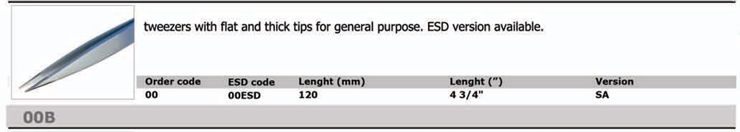 Pincete L=120mm, 0.5mm, ESD, taisns, tērauds, smaili gali