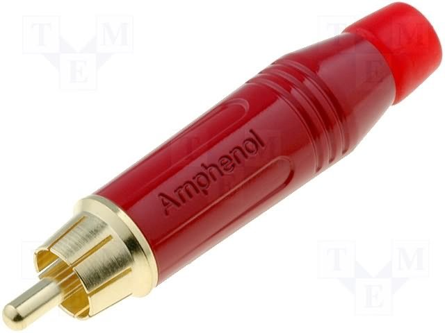 RCA štekers, taisns, GOLD, IP40, lodejama, sarkans, AMPHENOL