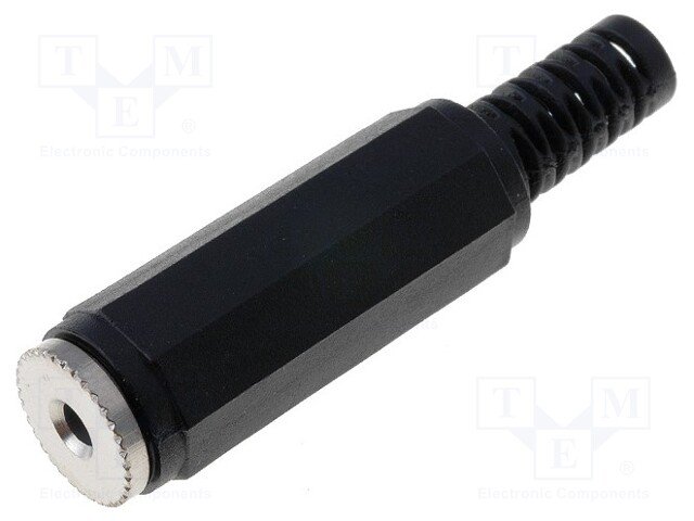 2.5mm ligzda, stereo, plastmasas, uz vadu, ar amortizatoru