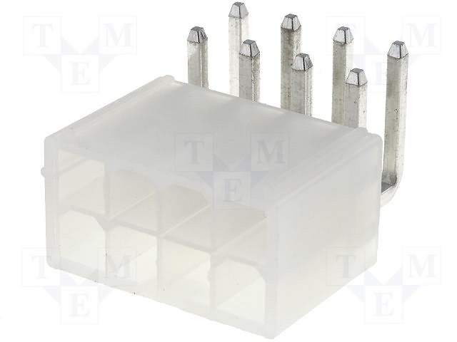 8pin(2x4), "papa", 4.2x4.2mm, THT, "Mini-Fit® serija, 9A/600V, leņķisks 90°