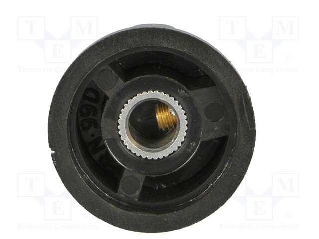 Potenciometru rokturitis Ø24x16mm, bakelits, melnā/sudraba krasa, Ø6.35mm, ar skrūvi, svārki Ø26mm