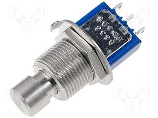 Poga M12x35mm, SPDT, ON-ON, 3A/250VAC, 4A/30VDC, IP40, antivandala, ar fiksaciju