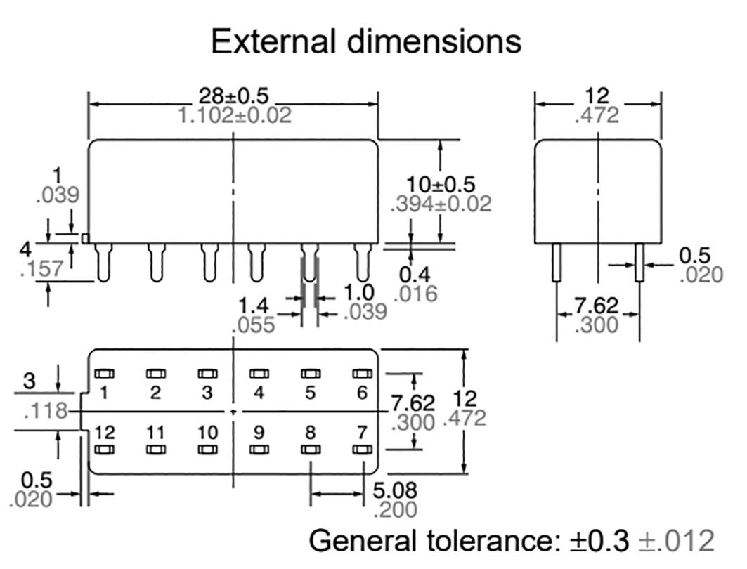 Relejs DC5V, (SPST-NO + SPST-NC) x2, 4A/250VAC, 3A/30VDC, 130R(38mA), divd kontakti uz saslēgšanu un atslēgšanu, 28x12x10mm, PANASONIC