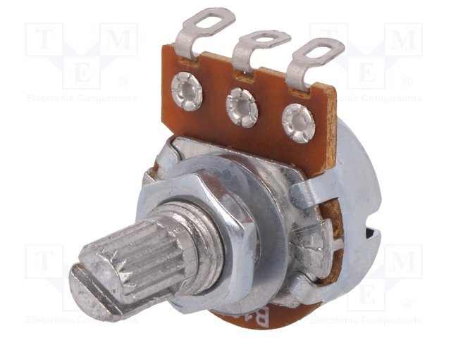 10K mono, Ø17x9.2mm, 125mW, 6mm, L=9mm, potenciometrs ar lineare atkarību, ladejamie izvadi